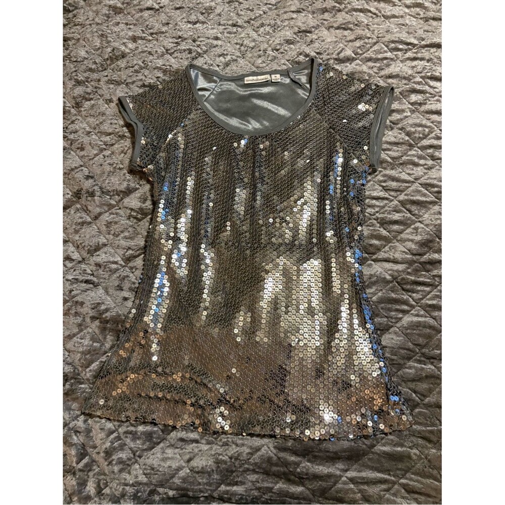 JohnPaulRichard Metallic Sequin Short Sleeve Top - Silver #1704